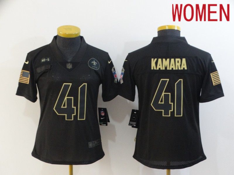 Women New Orleans Saints #41 Kamara Black Retro Gold Lettering 2020 Nike NFL Jersey->new orleans saints->NFL Jersey